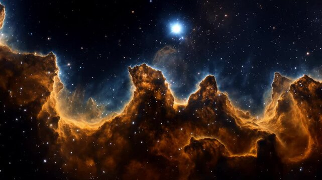 Glowing Blue Star in a Starry Night Sky. Stunning 4K Cosmic Background with Nebula & Galaxy Lights