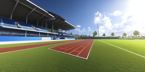 Obraz premium Modern Athletic Stadium Track and Field Running Race Competition Venue