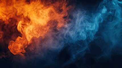 Fototapeta premium Deep blue and orange contrast lighting effect in a smoky performance venue, exuding cinematic drama.
