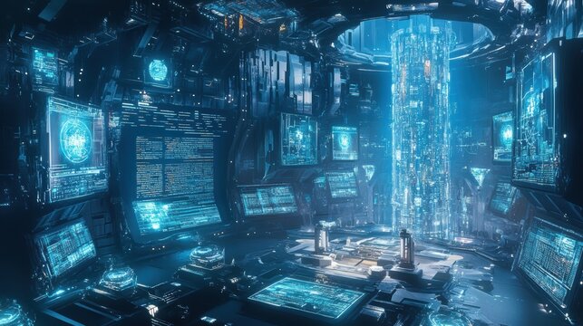 Futuristic Tech Control Room - Sci-Fi Cyberpunk - Cyberpunk aesthetics