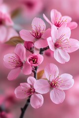 Obraz premium Captivating Close Up of Delicate Pink Cherry Blossoms in Full Bloom Showcasing Floral Beauty and Springtime Serenity with Soft Focus