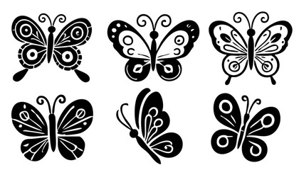 Black and white butterfly. Vector butterflies set. Butterfly silhouette.