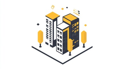 Isometric city buildings, urban scene, digital art, concept illustration