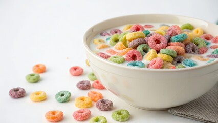 Colorful Cereal in Milk Bowl