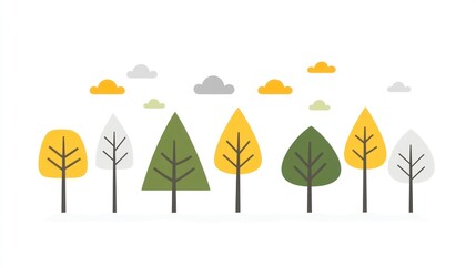 Obraz premium Simple Autumn Trees on White Background for Children's Book Illustration