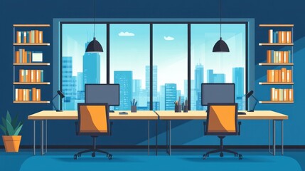 Modern office workspace with city view (8)