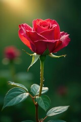 Obraz premium Dew drops adorn the delicate curves of a rose flower stem in morning light, delicate, dew, stem