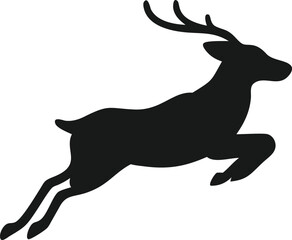 A clean, bold silhouette of a deer in a dynamic leaping pose.