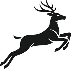 Black Silhouette of a Leaping Deer with Antlers