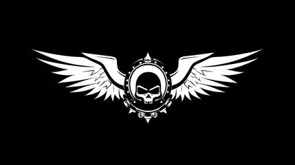 Obraz premium Skull with wings emblem, graphic design, black background. Possible use t-shirt design, tattoo design