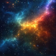 Fototapeta premium Ethereal cosmic nebula with vibrant hues of gold and blue in a vast expanse of starry universe creating a celestial spectacle of space