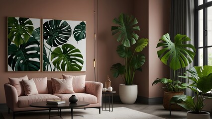 monstera leaf's modern aesthetic and interior design appeal create a scene that brings elegance of nature into living spaces

