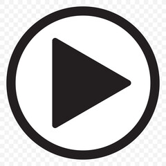 Black and white circular button with a play icon. Black play button icon isolated on transparent background. EPS 10.