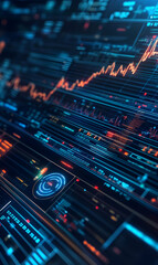 Obraz premium Abstract visualization of rising charts and financial data stream interface design