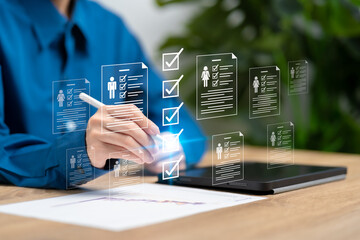 Human Resources Management Concepts, HR, Women officer's selection of personnel based on qualifications from online resume documents, CRM, Recruitment Consultants, Headhunter, recruitment agency