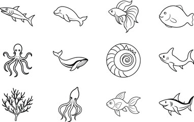 Ocean Life Sharks, Fish, Whales, Octopuses, and Coral Reef