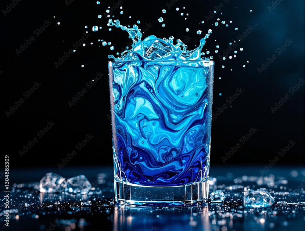 Aufkleber A vibrant image of a glass filled with a blue liquid that splashes dramatically, creating intricate patterns.