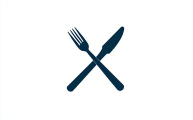 Two crossed utensils, a knife and a fork, form an image akin to crossbones and a fork and knife