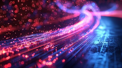 Glowing lights and fibers depict modern technology and connection pathways