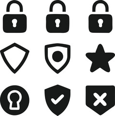 Simple Black and White Security Icons for Digital Design