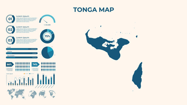 Infographic Map of Tonga. Vector Map of a global map in the form of regions of Tonga. Vector Illustration