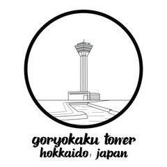Circle Icon Goryokaku Tower. Vector illustration