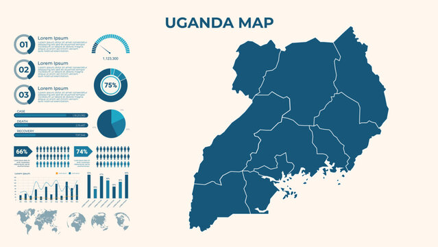 Infographic Map of Uganda. Vector Map of a global map in the form of regions of Uganda. Vector Illustration