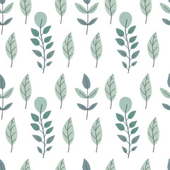 Seamless pattern of leaves. Cute illustration, vector,blue color, simple