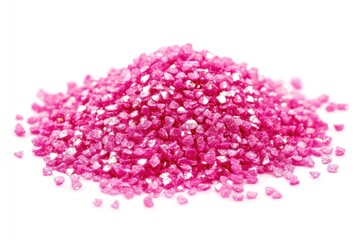 Fototapeta premium Pink glittering gravel pile isolated on white.