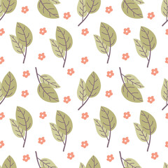 Seamless pattern of leaves. Cute illustration, vector,blue color, simple