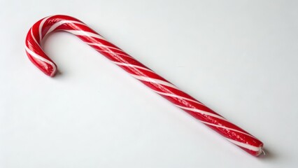Red-and-white-striped candy cane on white background