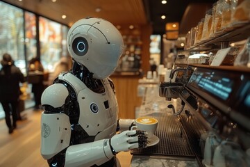 Fototapeta premium Advanced robotic assistant communicating in a high-tech environment