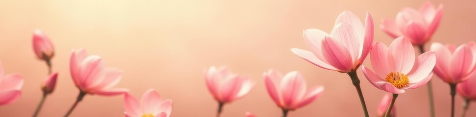 Fototapeta premium Soft pink petals against warm beige background, wild, flora