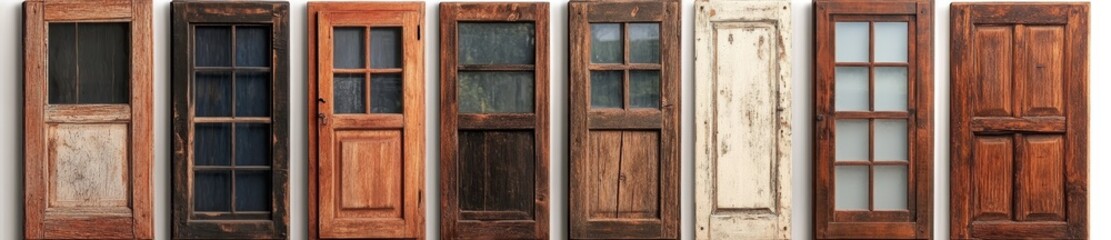 Obraz premium Four unique wooden window designs are combined to form a set