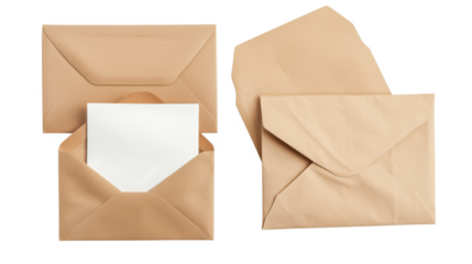 Elegant Beige Envelopes with Blank Card Mockup, Top View, Stationery