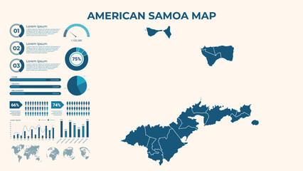 Infographic Map of American Samoa. Vector Map of a global map in the form of regions of American Samoa. Vector Illustration