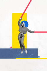 Obraz premium 3D collage poster template trend artwork sketch of young lady dance smile wear sunglass night carefree clubber occasion rest summer season