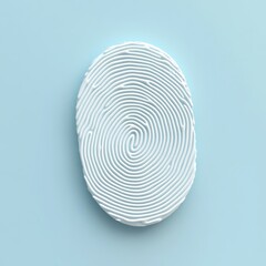 3D rendered white fingerprint on a light blue background.