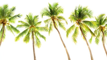 Line of Lush Green Palm Trees Against a Bright White Background Evoking Tropical Vibes