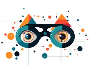 Obraz premium Big data surveillance, eyes looking through data-filled binoculars.