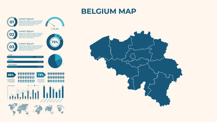 Infographic Map of Belgium. Vector Map of a global map in the form of regions of Belgium. Vector Illustration
