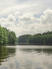 Fototapeta premium Calm lake with trees in the background