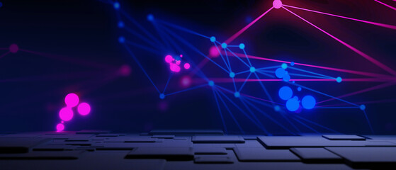 network of internet laser particle for telecom, data cloud storage network of social data communication, 3d illustration rendering abstract background