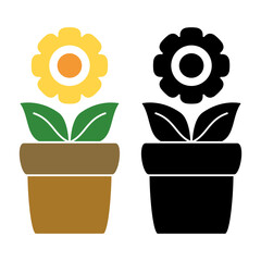 flower in pot icon, simple flat style, illustration, logo sign symbol pictogram template, for ui or ux isolated on white for mobile app, editable