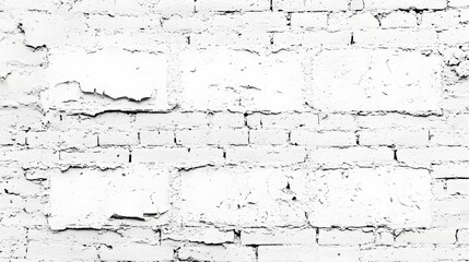 Distressed White Brick Wall Texture with Worn Paint and Rough Surface for Background Use