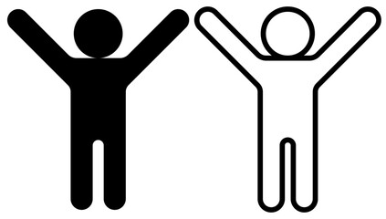 icon of person raising both hands, simple flat style, illustration, logo sign symbol pictogram template, for ui or ux isolated on white for mobile app, editable