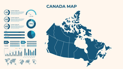 Infographic Map of Canada. Vector Map of a global map in the form of regions of Canada. Vector Illustration