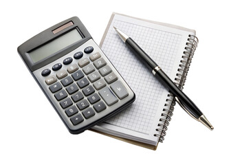 calculator and pen on notebook