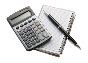 calculator and pen on notebook