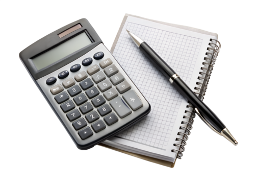calculator and pen on notebook